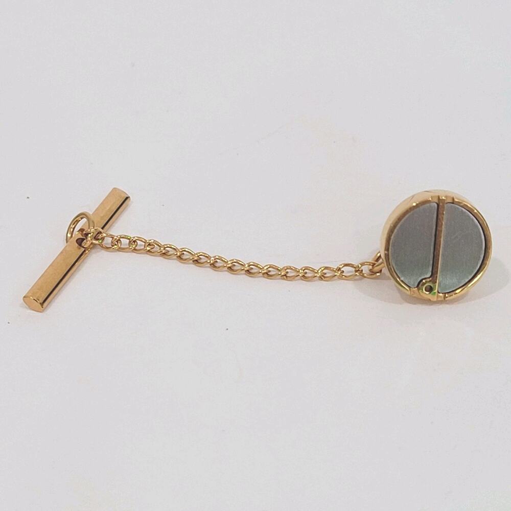 Dunhill Tie Necktie Pin Clasp Silver Gold Tone Logo Designer Round Oval Vintage